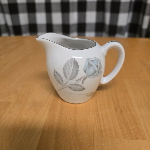 Vintage White Creamer Cup with Silver Rim and Roses - Used - Picture 1 of 9